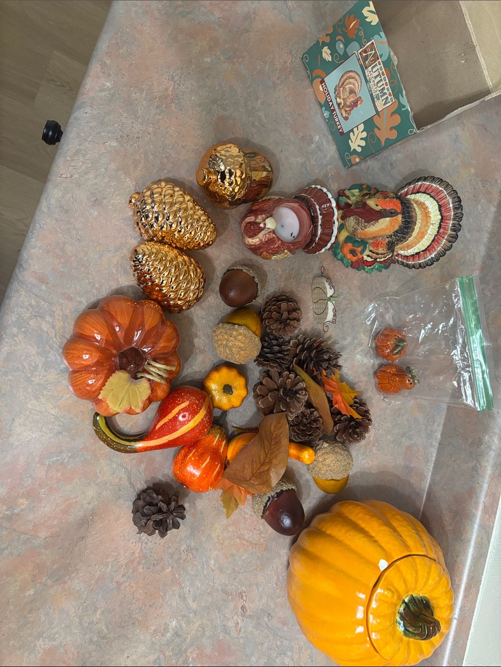 Autumn Harvest Table Decor Set - Pumpkin, Gourds, Pinecones